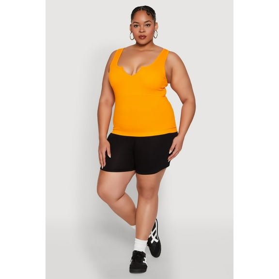 Womens Plus Size Seamless Notch Neck Tank Top