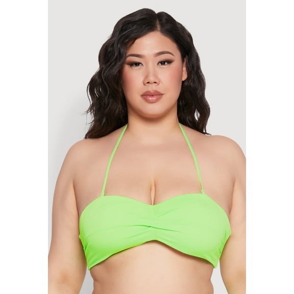 Womens Plus Size Solid Halter Neck Bandeau Bikini Top