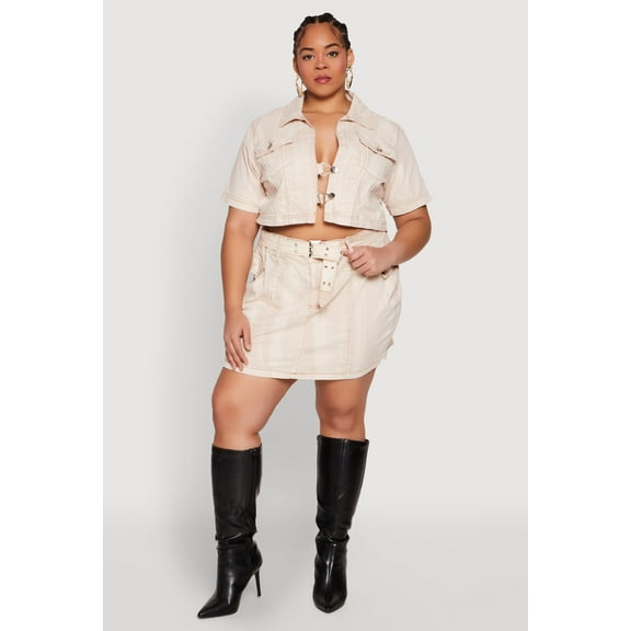 Womens Plus Size Spoon Jeans Mineral Wash Pintuck Skirt