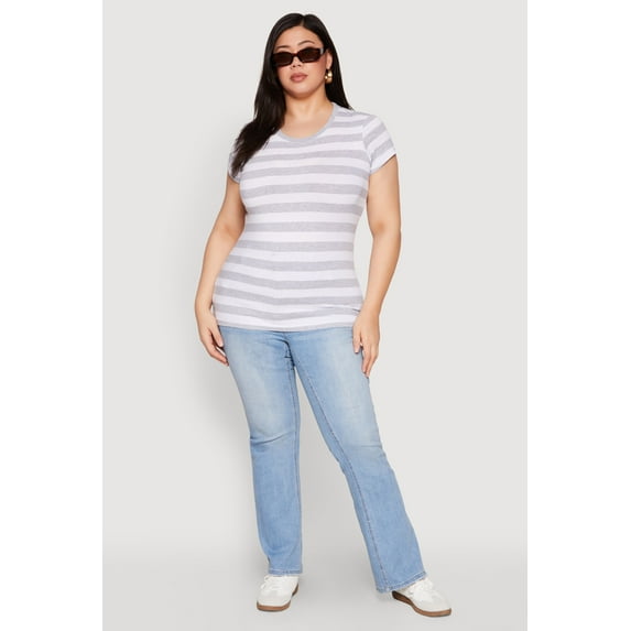 Womens Plus Size Striped Crew Neck Tee