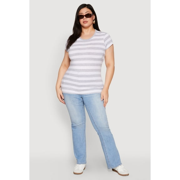 Womens Plus Size Striped Crew Neck Tee