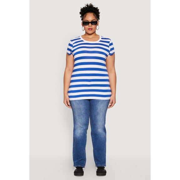 Womens Plus Size Striped Crew Neck Tee
