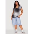 thumbnail image 1 of Womens Plus Size Striped V Neck Tee, 1 of 5