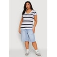 thumbnail image 1 of Womens Plus Size Striped V Neck Tee, 1 of 5