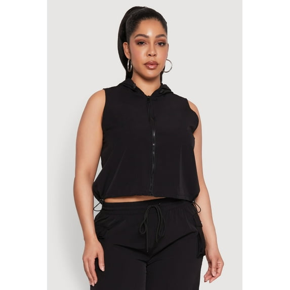 Womens Plus Size Toggle Drawstring Hem Crop Top