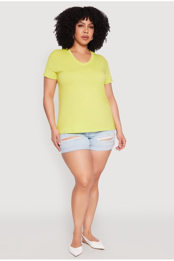 Womens Plus Size V Neck Short Sleeve Top