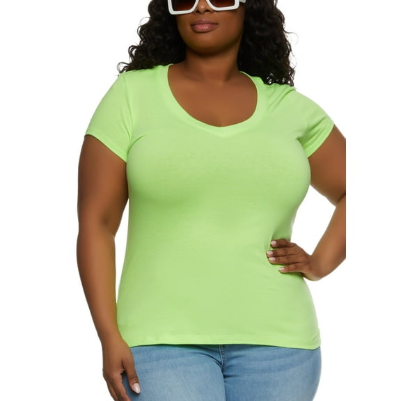 Rainbow Shops Female Adult Plus Size V Neck Tee Ambiance, Short Sleeves, V-Neck, T-Shirt, Graphic Print