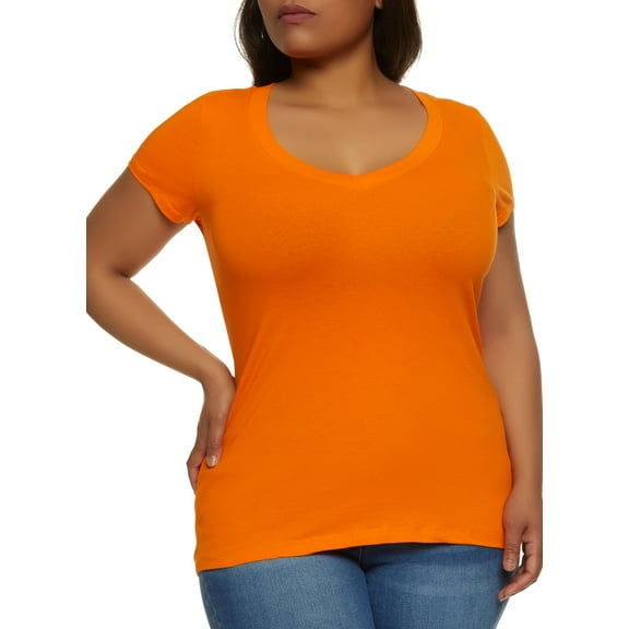 Rainbow Shops Female Adult Plus Size V Neck Tee Ambiance, Short Sleeves, V-Neck, T-Shirt, Solid