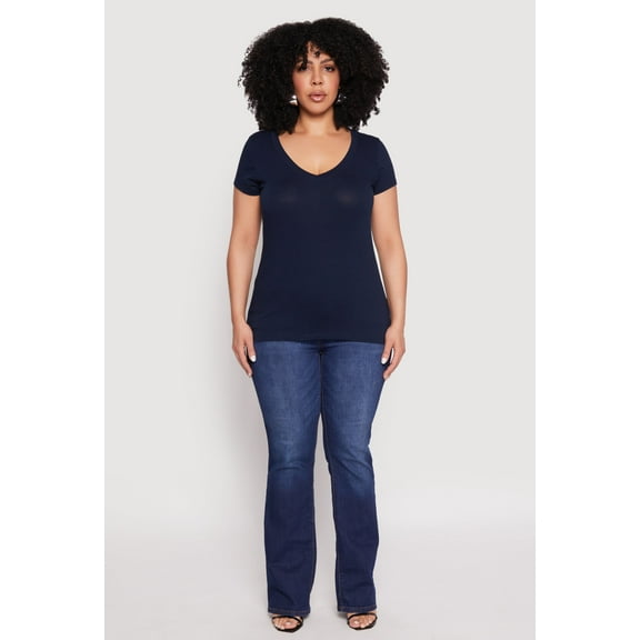 Womens Plus Size Basic V Neck T Shirt