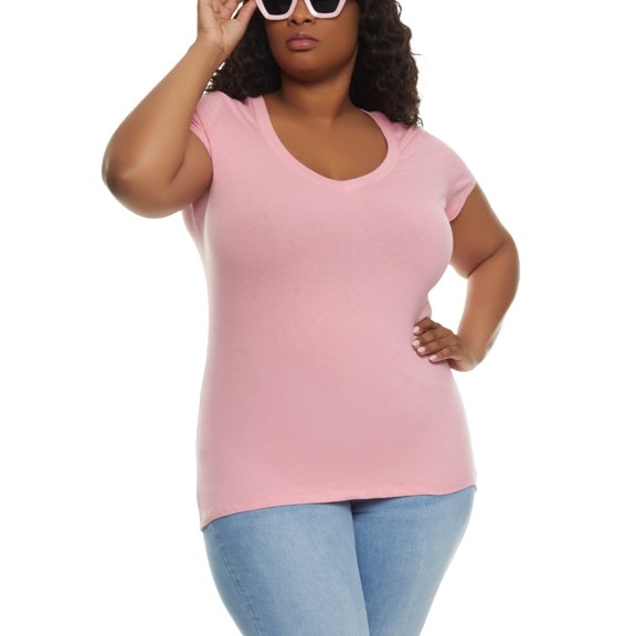 Rainbow Shops Female Adult Plus Size V Neck Tee Ambiance, Short Sleeves, V-Neck, T-Shirt, Solid