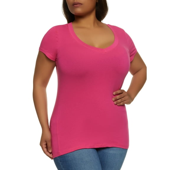 Rainbow Shops Female Adult Plus Size V Neck Tee Ambiance, Short Sleeves, V-Neck, T-Shirt, Solid