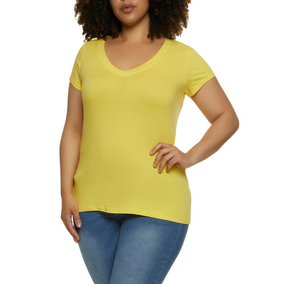 Rainbow Shops Female Adult Plus Size V Neck Tee Ambiance, Short Sleeves, V-Neck, T-Shirt, Solid