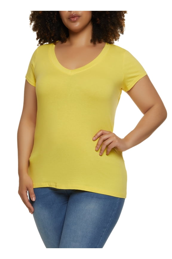 Shops Female Adult Plus Size V Neck Tee Ambiance, Short Sleeves, V-Neck, T-Shirt, Solid
