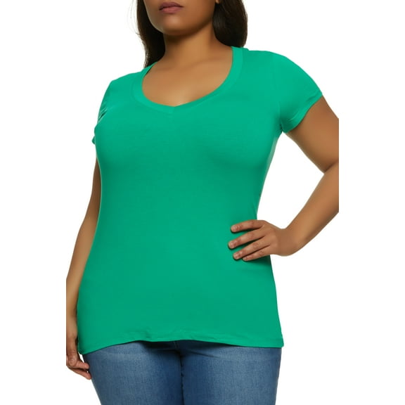 Womens Plus Size Basic V Neck T Shirt