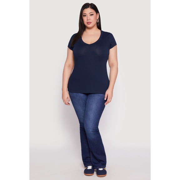 Rainbow Shops Female Adult Plus Size V Neck Tee Ambiance, Short Sleeves, V-Neck, T-Shirt, Solid