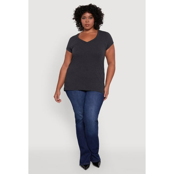 Womens Plus Size Basic V Neck T Shirt