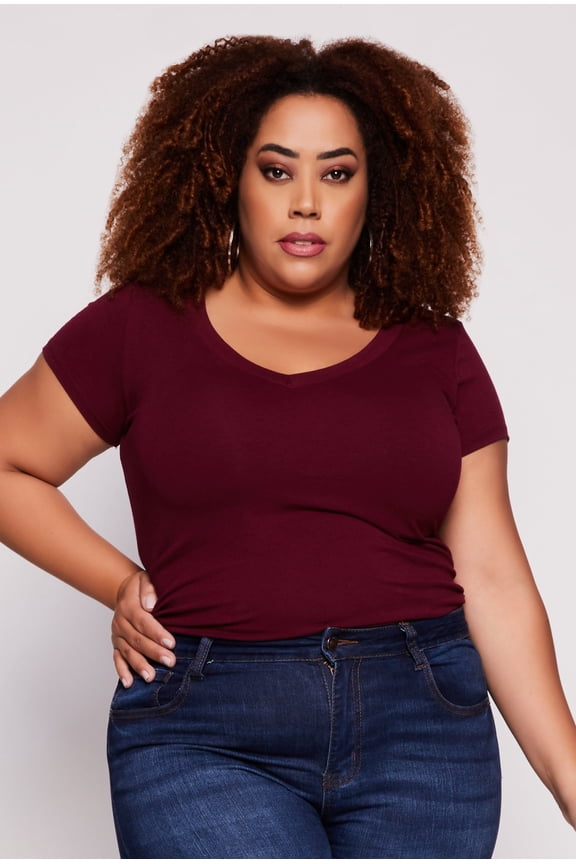Shops Female Adult Plus Size V Neck Tee Ambiance, Short Sleeves, V-Neck, T-Shirt, Solid