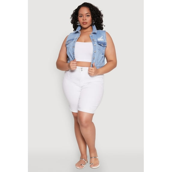 Womens Plus Size WAX Distressed Denim Vest