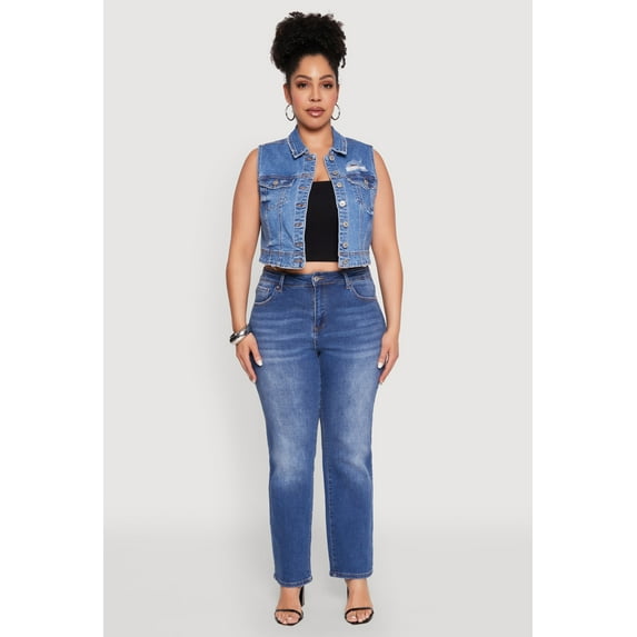Womens Plus Size WAX Distressed Denim Vest
