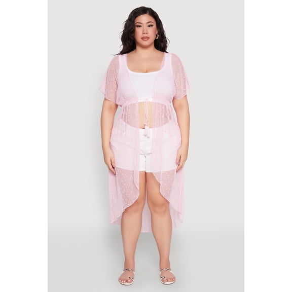 Womens Popcorn Knit Tie Front Cover Up Kimono