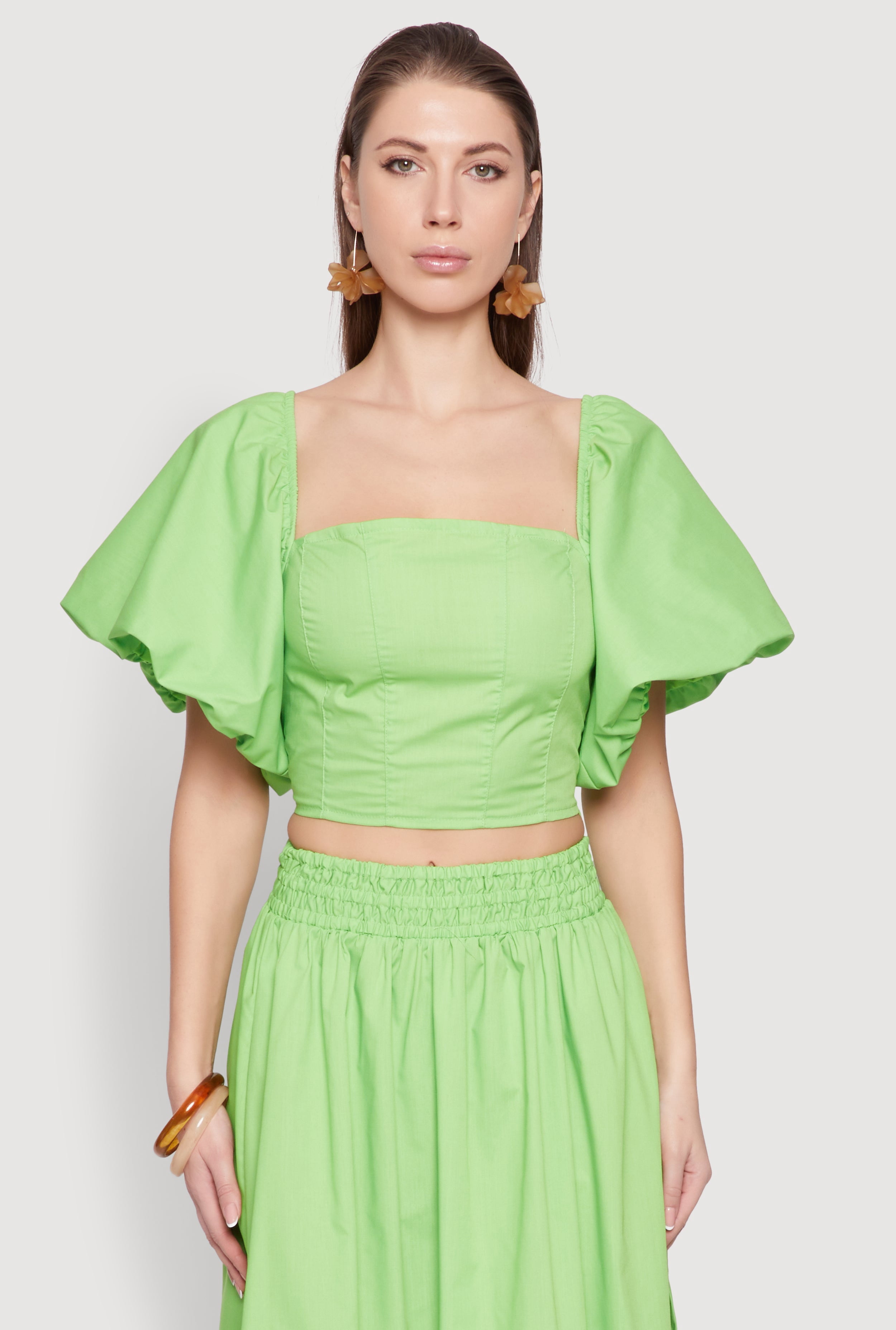 Cream Short Puff Sleeve Corset Crop Top
