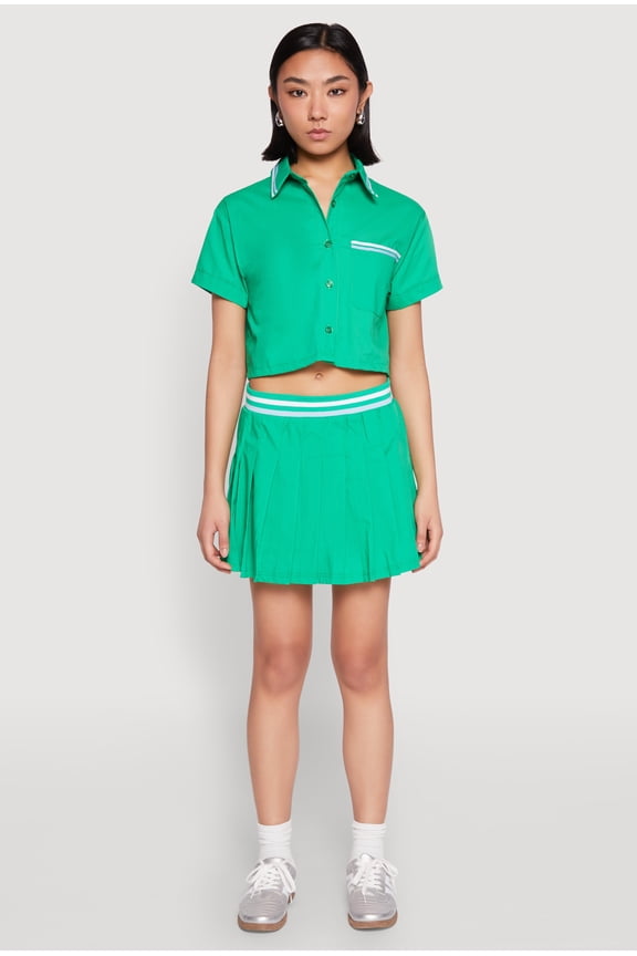 Womens Poplin Varsity Stripe Pleated Skirt