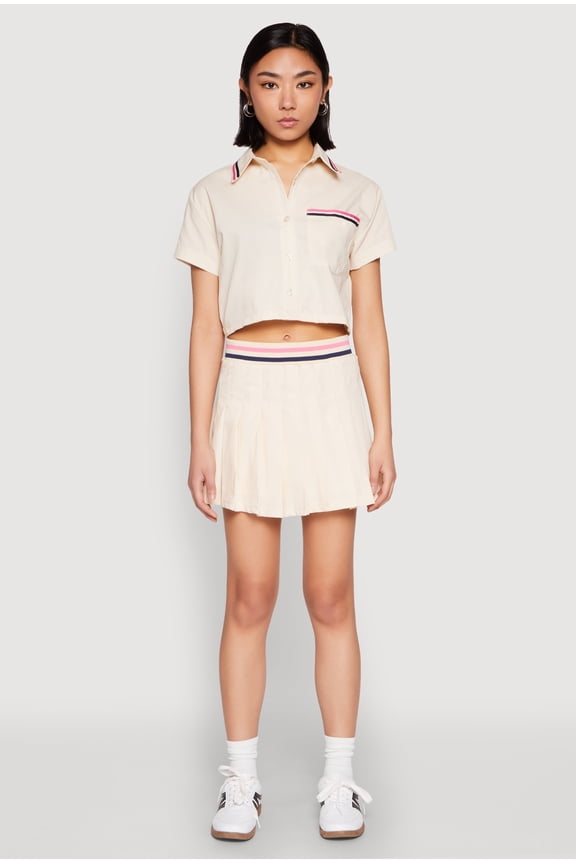 Womens Poplin Varsity Stripe Pleated Skirt