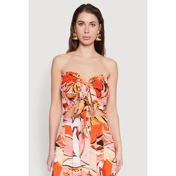 Womens Printed Pattern Tie Front Crop Top