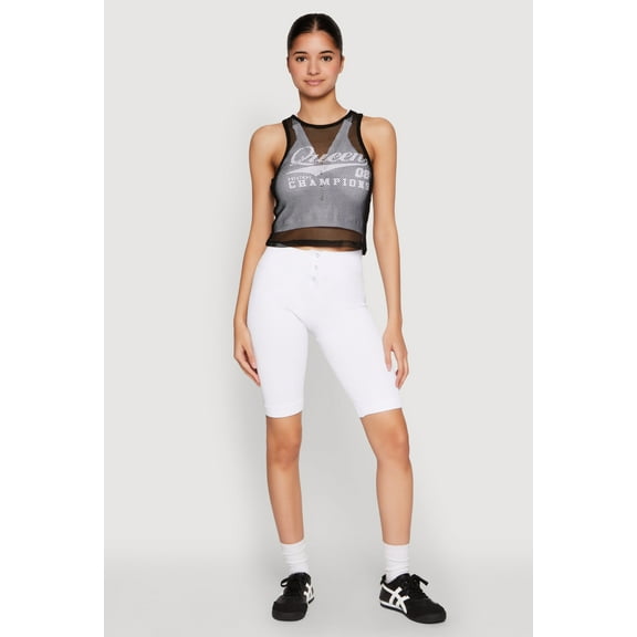 Womens Queen Champions Graphic Fishnet Crop Top