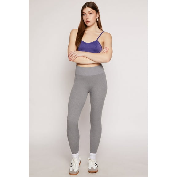 Womens Ribbed Knit Fleece Lined High Waist Leggings