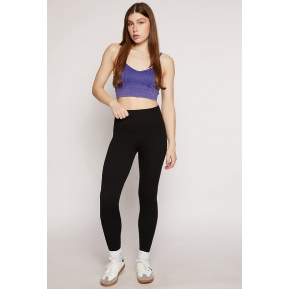 Womens Ribbed Knit Fleece Lined High Waist Leggings