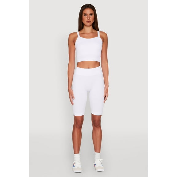 Womens Ribbed Knit Seamless Bike Shorts