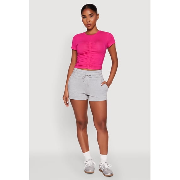 Women's Ruched Crew Neck Cropped Tee