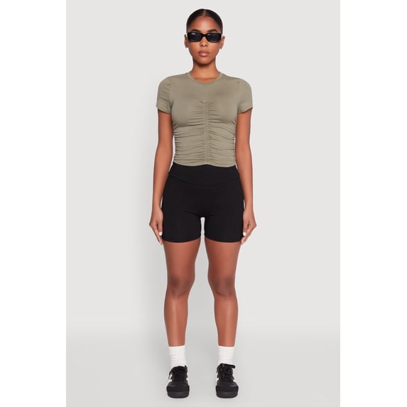 Women's Ruched Crew Neck Cropped Tee