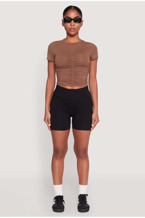 Women's Ruched Crew Neck Cropped Tee