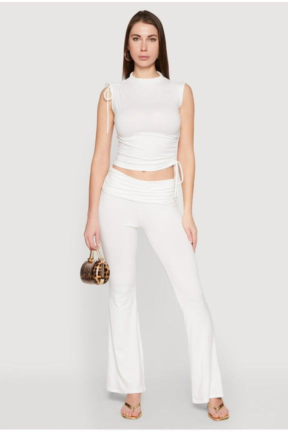 Womens Ruched Flare Leg Pants