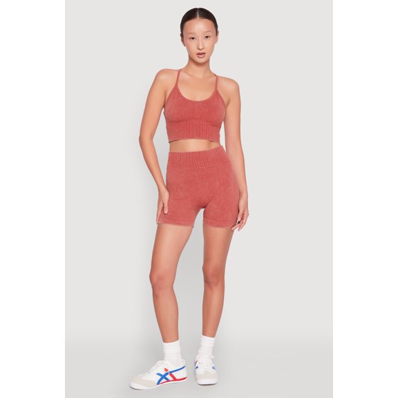 Womens Ruched Seamless Ribbed Knit Biker Shorts