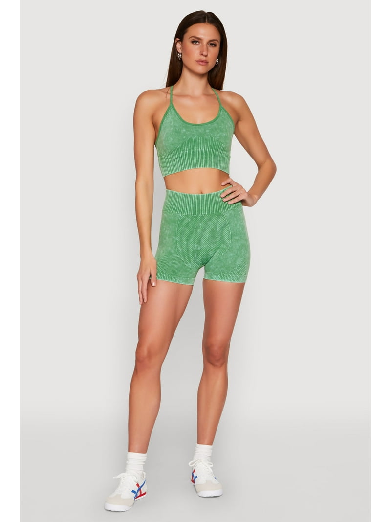 Womens Ruched Seamless Ribbed Knit Biker Shorts - Walmart.com