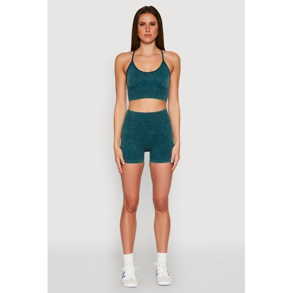 Womens Ruched Seamless Ribbed Knit Biker Shorts