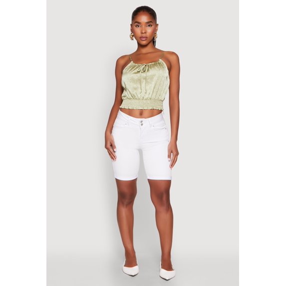 Womens Satin Floral Print Smocked Cami