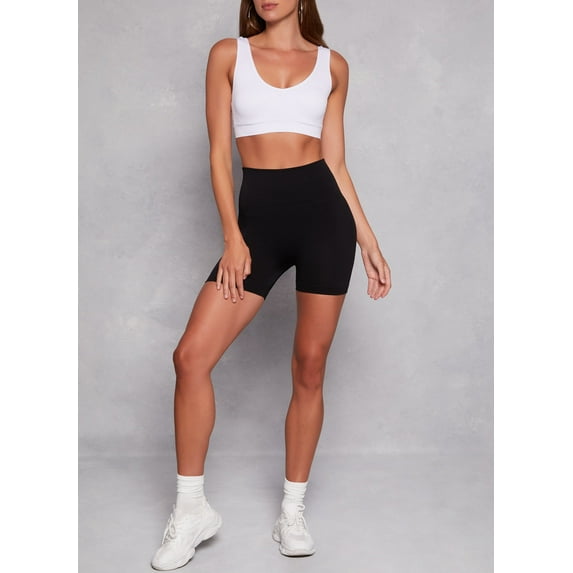Womens Seamless Ribbed Wide Waistband Biker Shorts