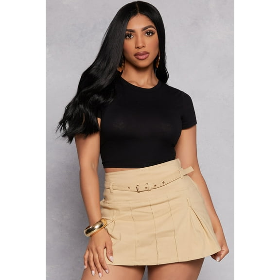 Rainbow Shops Female Adult Short Sleeve Crew Neck Crop Top Ambiance, Short Sleeves, Crew Neck, T-Shirt, Cropped Hem, Solid