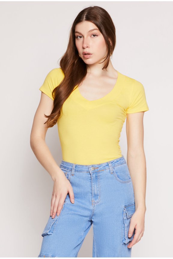 Womens Basic V Neck Short Sleeve Tee