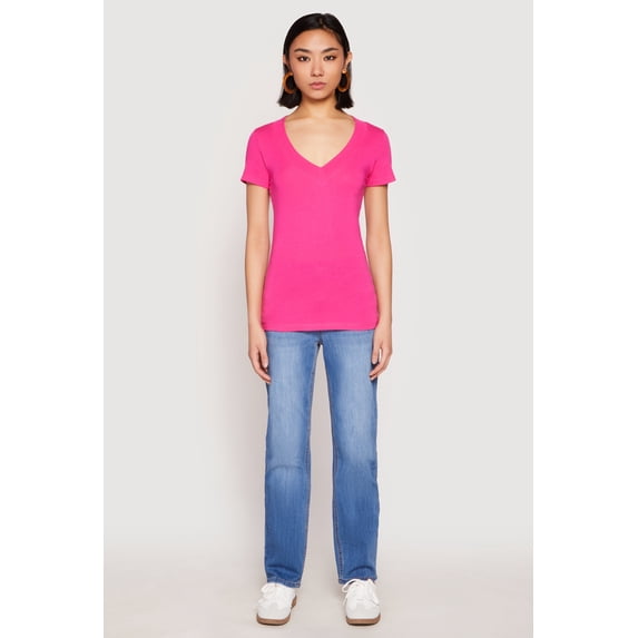 Rainbow Shops Female Adult Short Sleeve V Neck T Shirt Ambiance, Short Sleeves, V-Neck, T-Shirt, Solid