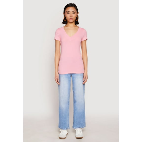 Rainbow Shops Female Adult Short Sleeve V Neck T Shirt Ambiance, Short Sleeves, V-Neck, T-Shirt, Solid