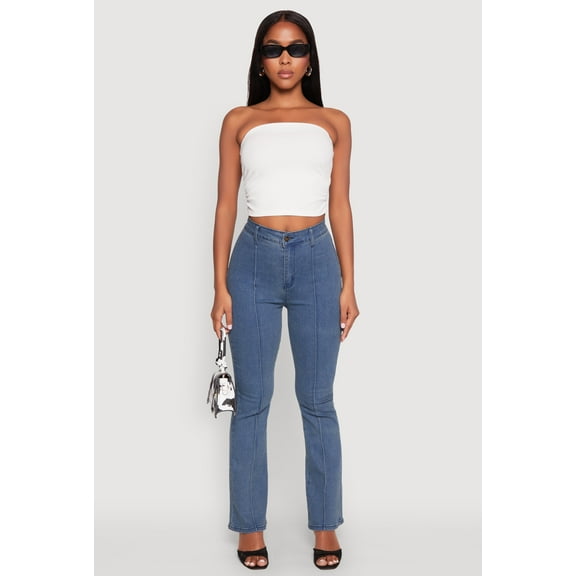 Womens Side Ruched Cropped Tube Top