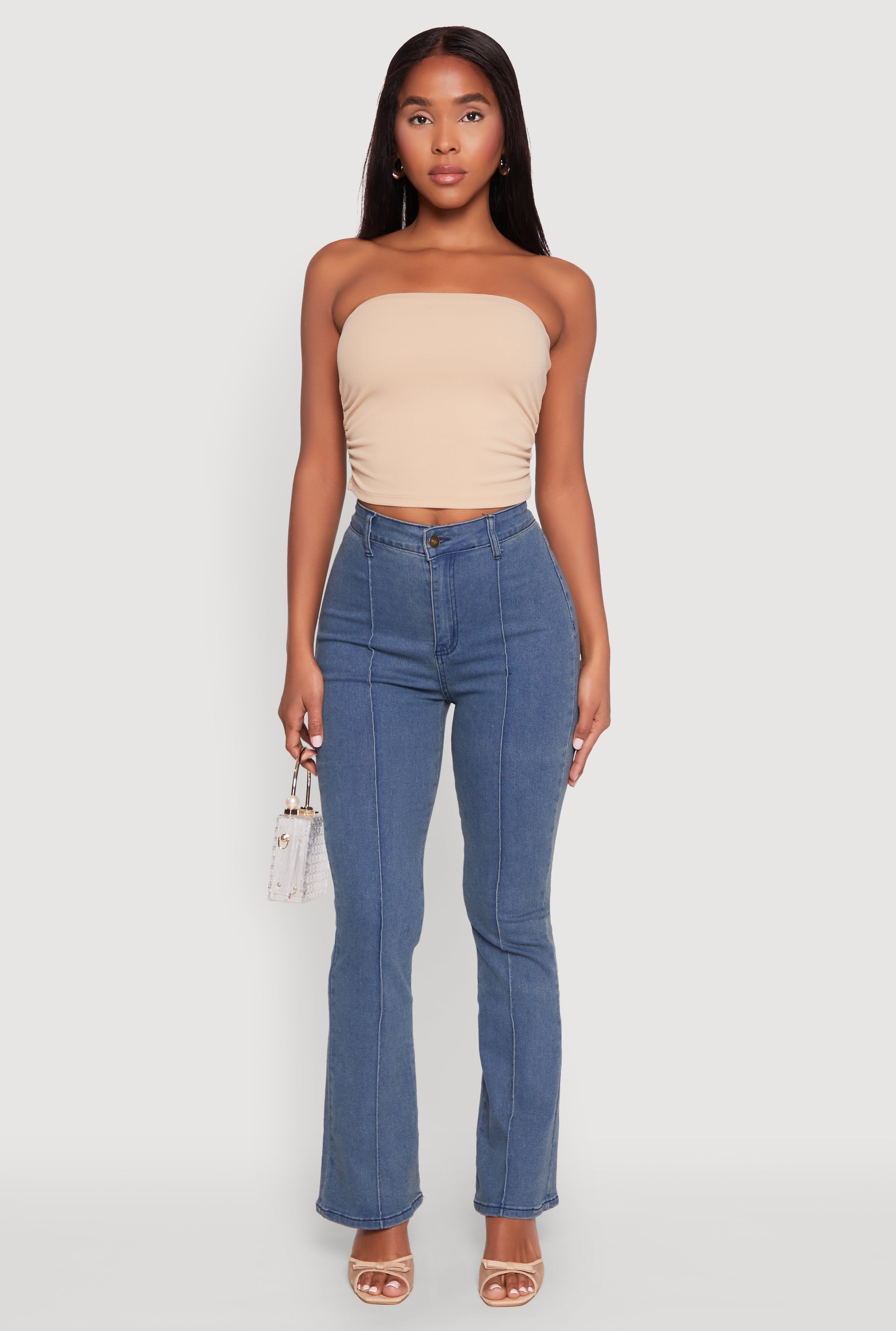 Womens Side Ruched Cropped Tube Top
