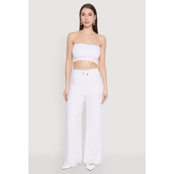 Womens Smocked High Waisted Palazzo Pants