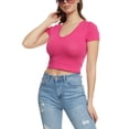 thumbnail image 1 of Womens Solid Cropped V Neck Tee, 1 of 2