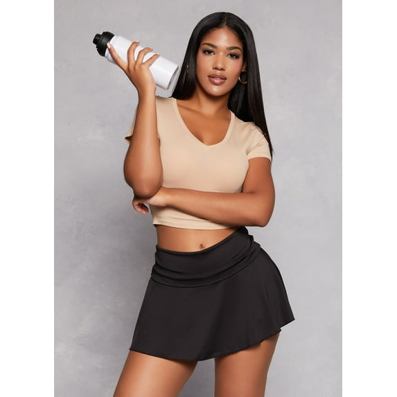 Womens Solid Cropped V Neck Tee